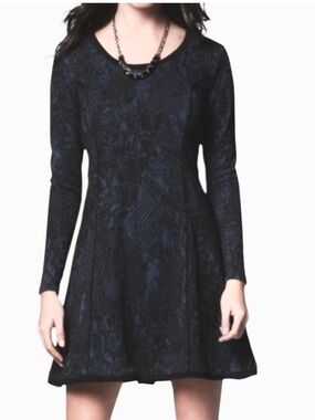 Simply Vera Vera Wang Midnight Blue Black Jacquard Fit & Flare Dress Size XL